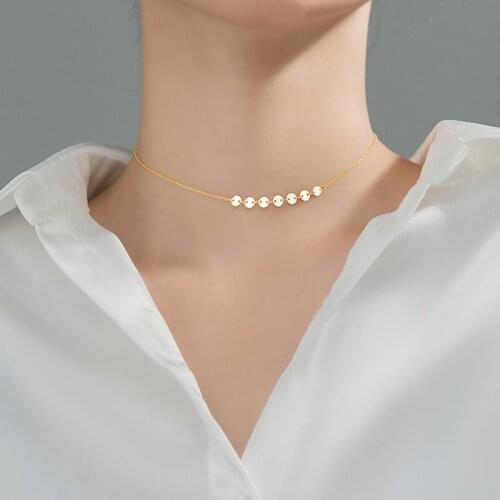 New Fashion Personality Stainless Steel Womens Gold Silver Color Beads Flat Chain Choker Coin Pendant Necklaces Banquet Jewelry