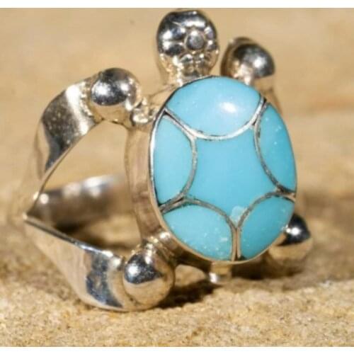 New Hot Selling European and American Personality Cute Little Turtle Hand-painted Ring Simple Ladies Blue Oil Ring Whole Sale