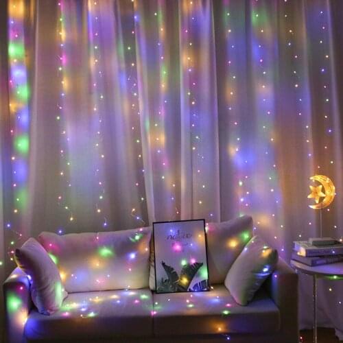 Navidad Bedroom Decor New RGB 16 Color-changing Curtain Fairy Light Remote Control Christmas Holiday Decoration for Home Garland