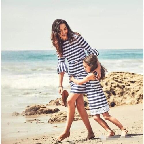Mom and Me Clothes Mom Girl Striped Matching Dress Family Look Family Matching Outfits Mom Mom Daughter Summer Beach Dresses