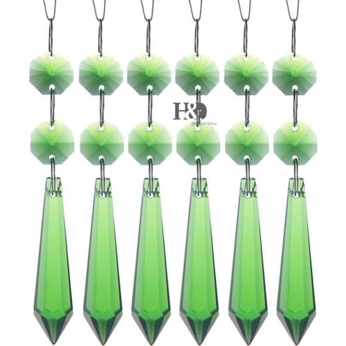 H&D 10pcs Crystal Icicle Pendant Chandelier Prisms Drops Lamp Candle Holders Curtain DIY Parts (Green,55mm)