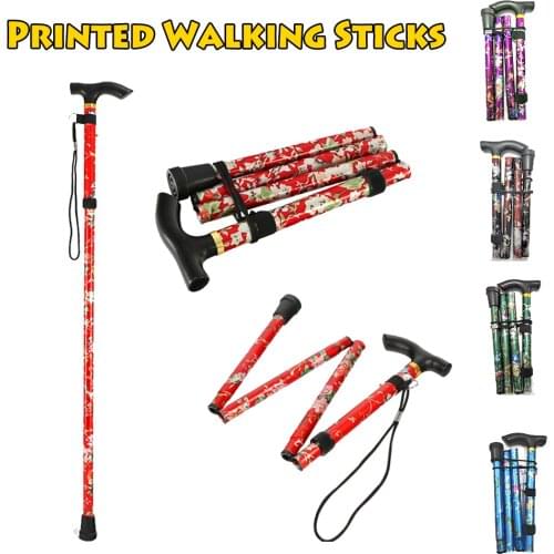Printed Folding Walking Sticks Collapsible Non Slip Cane Hiking Stick Trekking Poles for the Elder Alpenstocks Travel Sturdy Cru