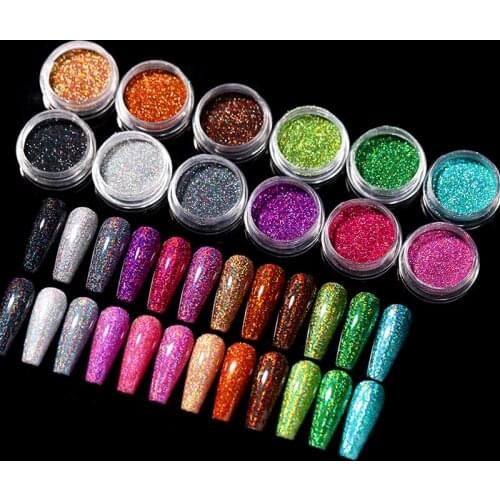 Holographics Nail Glitter Powder Laser Silver Pigment Nail Art Dust Metallic Mirror Nail Powder Shining Flakes For Nails Decor