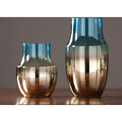Simple Modern Plating Colorful Glass Vase Decoration Home Livingroom TV Cabinet Figurines Crafts Hotel Office Desktop Ornaments