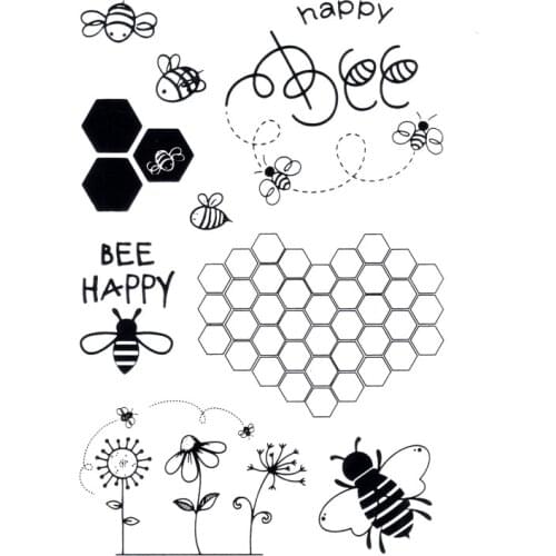 Clear stamp BEE HAPPY honeybee And flowers Scrapbook DIY photo card account rubber stamp transparent stamp Handmade card stamp