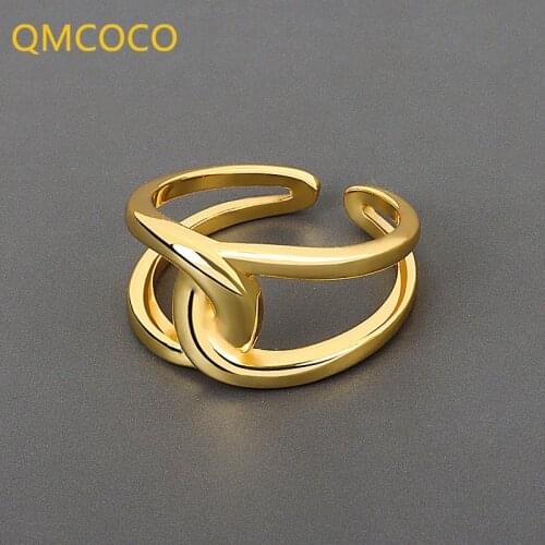 QMCOCO 925 Silver Smooth Cross Knot Line Ring Female Fashion Charm For Women Trendy Jewelry Accessories Gifts