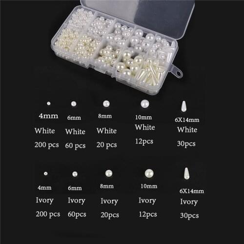 Mixed Size Colors about 600-1300pcs Plastic ABS Peral Beads Box for Crafts Sewing DIY Apparel Sewing Fabric DIY Craft Supplies