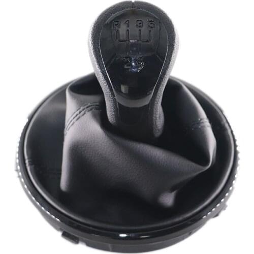 For Skoda Fabia 2 2007 2008 2009 2010/Roomster 2006-2010 New 5 speed Gear Shift Knob With Leather Gaiter Sliver Cap 5J0711113F