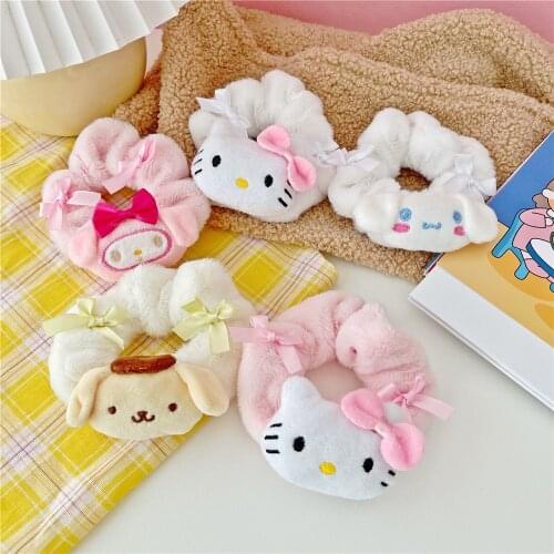 Sanrio hello kitty Cartoon Hair Tie Cute my Melody rubber band Girl Plush Large Intestine Hair rope Hair ring