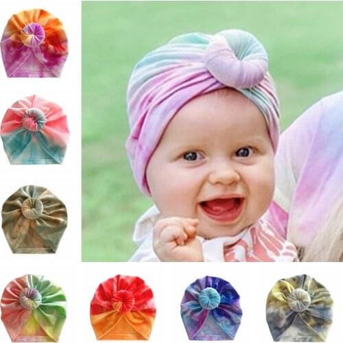New Colorful Kids Hat with Round Ball Knot Newborn Infant Toddler Hedging Cap Turban Baby Girls Hair Accessories Photo Props