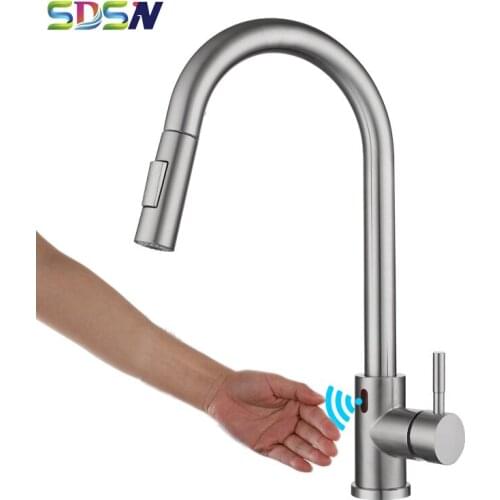 Touchless Pull Out Kitchen Faucets SDSN 304 Stainless Steel Sensor Kitchen Mixer Tap Hot Cold Brushed Nickel Sensor Kitchen Tap