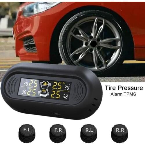 Solar Power Auto Security Alarm Systems Car Smart TPMS Tyre Tire Pressure LCD Monitor System Wireless + 4 Sensors Tyre Pressure