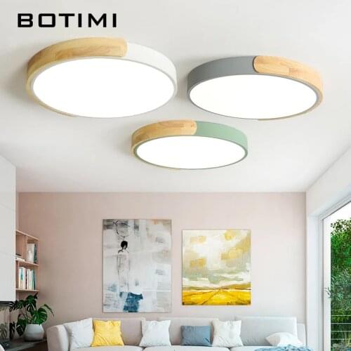 BOTIMI Modern 220V LED Ceiling Lights With Metal Lampshade For Bedroom Round Wooden Ceiling Mounted Acrylic Lighting Fixtures