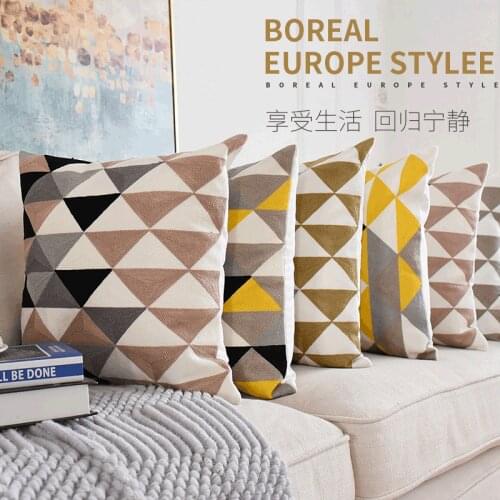 Fabric Sofa Cushion, Geometric Triangle Embroidered Pillowcase Without Core