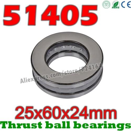 25x60x24 mm Thrust Ball Bearings 51405 Axial 51405M 8405 8405H Plane 25*60*24 Free shipping Steel or brass cage Wholesale
