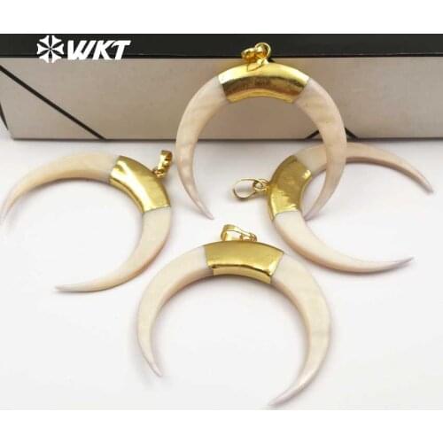 WT-P1235 Shell horn crescent charm pendant white shell crescent moon pendant with gold electroplate for women Jewelry girl gift