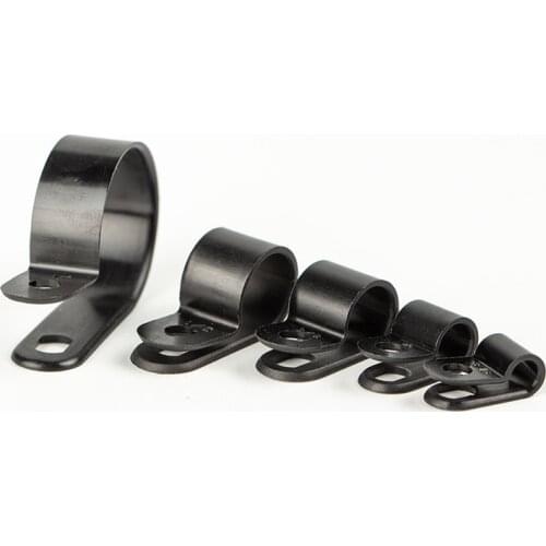 200PCS BOX Plastic P Clips Black Hose Fasteners Cable Durable R-Type Nylon Cable Clamp Mounting Fix Hardware Electrical Fittings