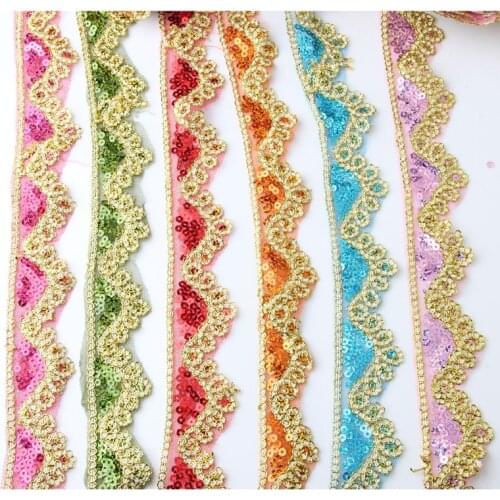 1yard/lot Orange Crown Sequins Lace Trim Tape Fabric Ribbon Diy Wedding Collar Sewing Dance Garment Headdress Materials