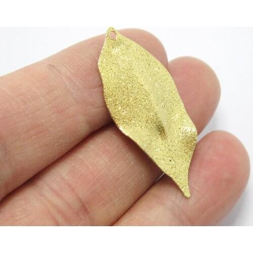 Brass leaf charm 35.6x16mm Bling raw brass leaf earrings charms findings -10pcs R1231