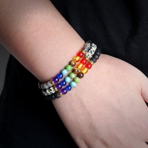 7 Chakra Reiki Prayer Beaded Bracelet Natural Tiger Eye Lava Stone Healing Yoga Elastic Bracelets&Bangles For Women Men Jewelry
