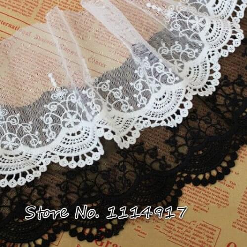 Free shipping Black/Off-white Beautiful Lace Fabric Embroidered DIY Handmade Lace Trim Accessories Width 12cm 5Yds/lot