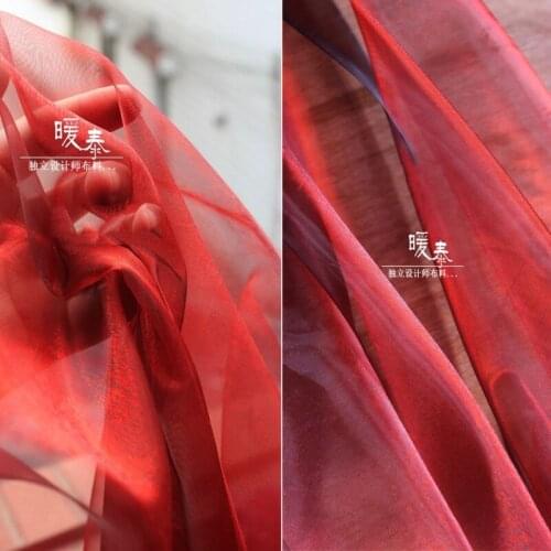 Lustre Glazed Tulle Fabric Fluorescent Red DIY Background Doll Decor HANFU Stage Skirt Veil Gown Wedding Dress Designer Fabric
