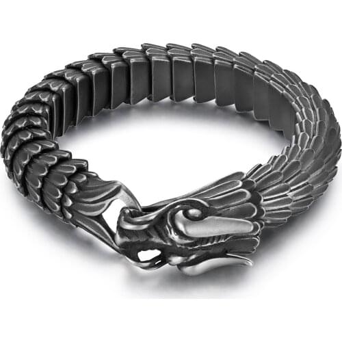 BONISKISS Mens Punk Bracelets Stainless Steel Mans cool Jewelry Dragon Pattern High-Quality Unique Design Bangle & Bracelets