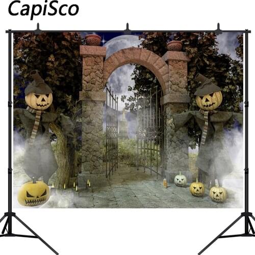 Capisco Halloween Theme Backdrop Mysterious Door Horror Pumpkin Moon Hallowmas Party Photography Background Photo Studio Prop