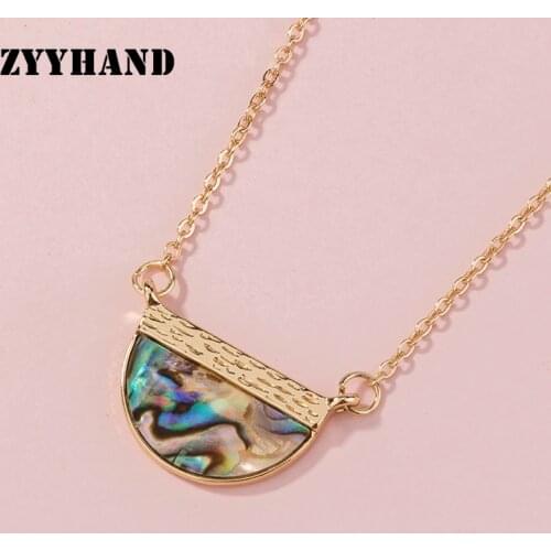 Natural Abalone Shelll Women Pendant Necklace Semicircle Lady Golden Cross Chain Girl Engagement Alloy Neck Jewelry