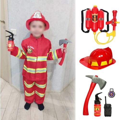 Children Halloween Fire Fighter Cosplay Costume Carnival Party Performance Sam Fireman Uniform Role Play Work Clothing Outfits