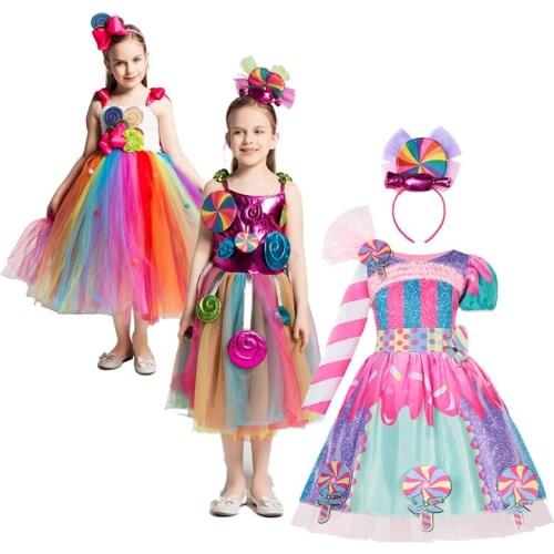 For 2-10 Years Fashion Candy Girls Dress Costumes Spring Children New Style Colorful Print Kids Dress Up Clothing