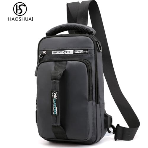 Haoshuai Men Chest Backpack Waterproof Sling Bag Men Satchel Shoulder Bag USB Daypack Backpack Travel