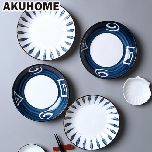 Ceramic Plates 8 Inch Round Dishes Creative Dinnerware Japanese Style Household Tableware Plates Ceramic Dishes