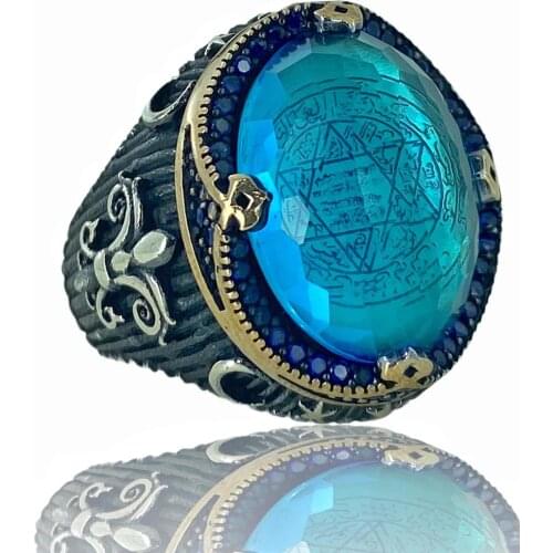 Star of david Blue Topaz Stone 925 Silver Ring