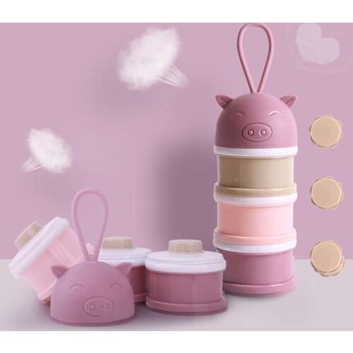 Newborn Baby Milk Powder Box Detachable Cute Pig Multi Layers Portable Milk Powder Candy Food Storage Box Container
