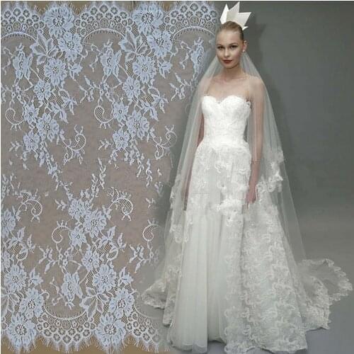 6M French Eyelash Lace Fabric 150cm White Black Diy Exquisite Lace Embroidery Clothes Wedding Dress Accessories