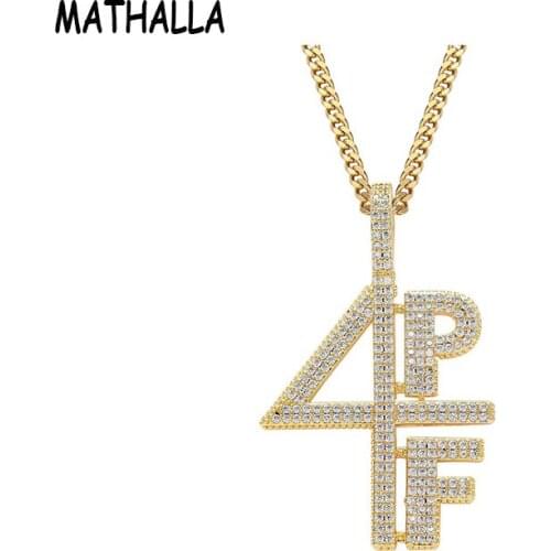 MATHALLA Hip hop 4PF digital letter copper inlaid zircon pendant street dance performance hip hop rap DJ Trend Jewelry