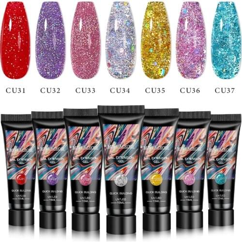 MEET ACROSS Glitter Poly Nail Gel Extension 15/20ml Gel Polish For Manicure Poly Builder Gel Semi Permanent Soak Off Nail Art