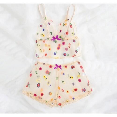 Fashion Mesh Perspective Sexy Underwear Set Womens Lingerie Flower Embroidery Lace Erotic Lingerie Set Seamless Bra Panty Sets