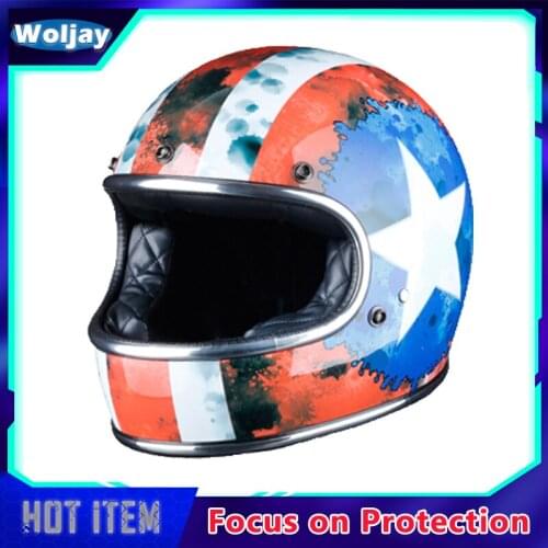 Woljay Full Face Fiberglass Motorcycle Helmet Retro Classic Vintage Style Helmet,Chopper,Cafe Racer,Crusier,Street Bike
