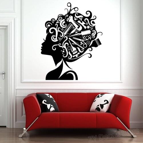 Hair Salon Wall Window Decor Decal Sticker Hair Stylist Tools Scissors Barber Shop Beauty Salon Self-Adhesive Wall Stickers D129