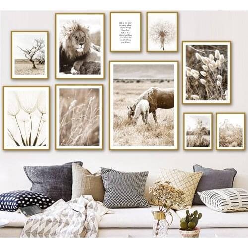 Autumn Dandelion Reed Lion Dry Tree Grass Wall Art Canvas Painting Nordic Posters And Prints Wall Pictures For Living Room Decor