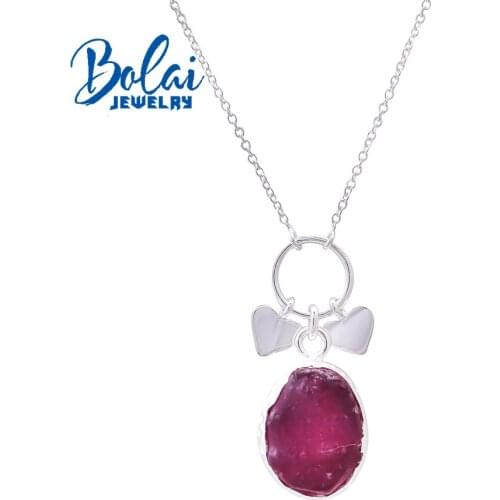 Bolaijewelry,2021 handmade natural ruby rough necklace, 925 pure silver simple suitable for daily wear exquisite jewelry