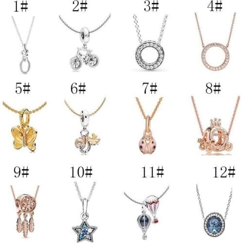 Original 925 Sterling Silver Dream Balloon Rose Gold Ladybug Ocean Heart Chain Pan necklace For Women Wedding Party Gift Jewelry