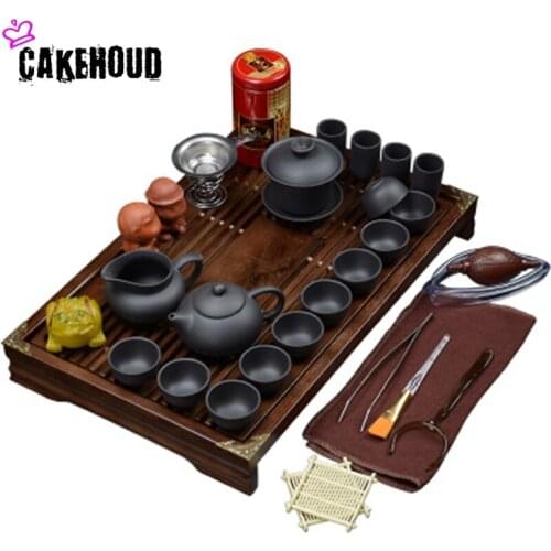 Complete Set Of Solid Wood Tea Tray Tea Set Chinese Style Purple Sand Kung Fu Tea Set Business Gift Teapot Tea Cup Tea Tray