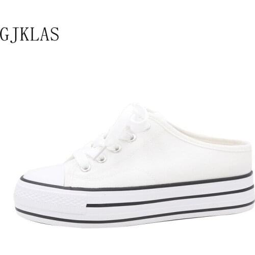 Half Slippers Platforms Women Wedge Heel Shoes Yellow White Black Canvas Shoes Woman Slippers Fashion Platform Shoes for Women