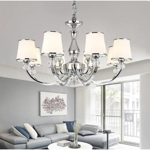 Modern LED Chandeliers chrome silver Metal Led glasses shades Lighting for Living Room Bedroom Led Hanging Light