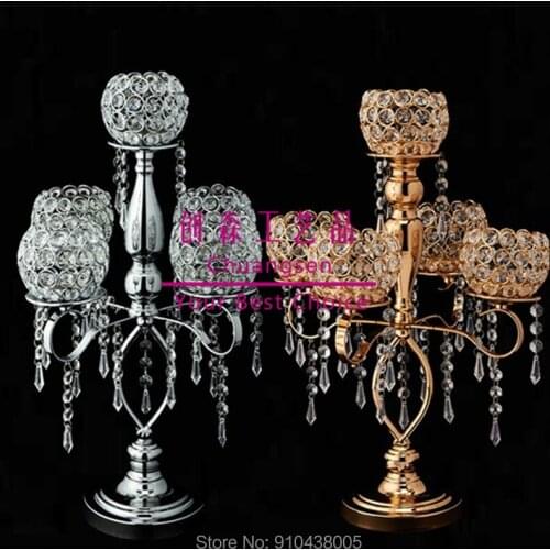 Glass Candle Holder Golden Candlestick Romantic Wedding Centerpieces Christmas Flower Vase Party Decor Candelabra Party Supply