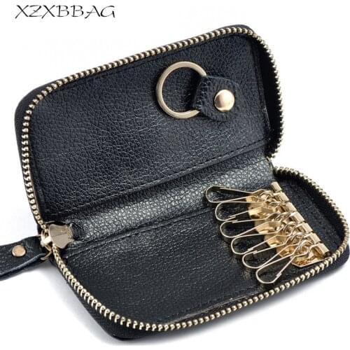 XZXBBAG Leather Multi-fonction Key Organizer Bag Fashion Unisex Keychain Key Holder Case Zipper Key Card Pouch Cover Wallet