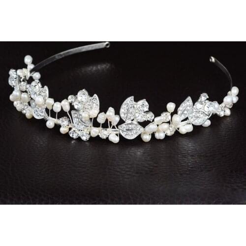 SLBRIDAL Handmade Rhinestone Crystal Freshwater Pearls Wedding Tiara Bridal Crown Princess Bridesmaid Headpiece Hair accessories